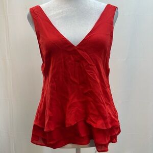 Parker Red V-Neck Tiered Sleeveless Blouse Top S